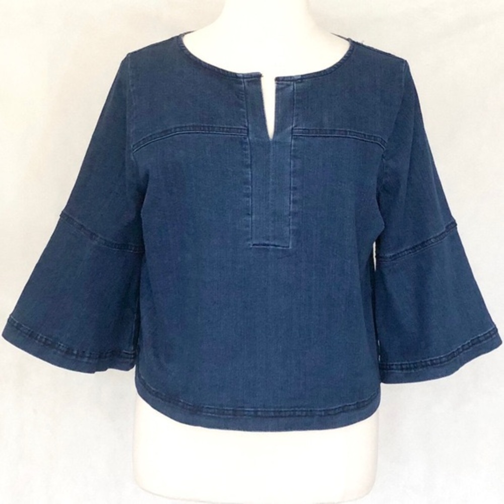Eloquii Flare Sleeve Dark Indigo Denim Top - Picture 2 of 8